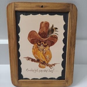 Vintage Country Folk Art Rustic Cowboy Owl Theme Wood Raco Frame Picture
